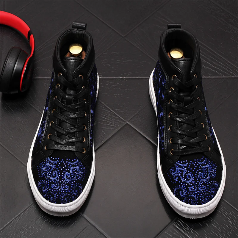Murah Sneakers Bordir Pria Desainer Punk Hip Hop Sepatu Papan Datar Kasual Sepatu Bot Kaki Di Dalam Sepatu Pantofel Tinggi Zapatillas Hombre