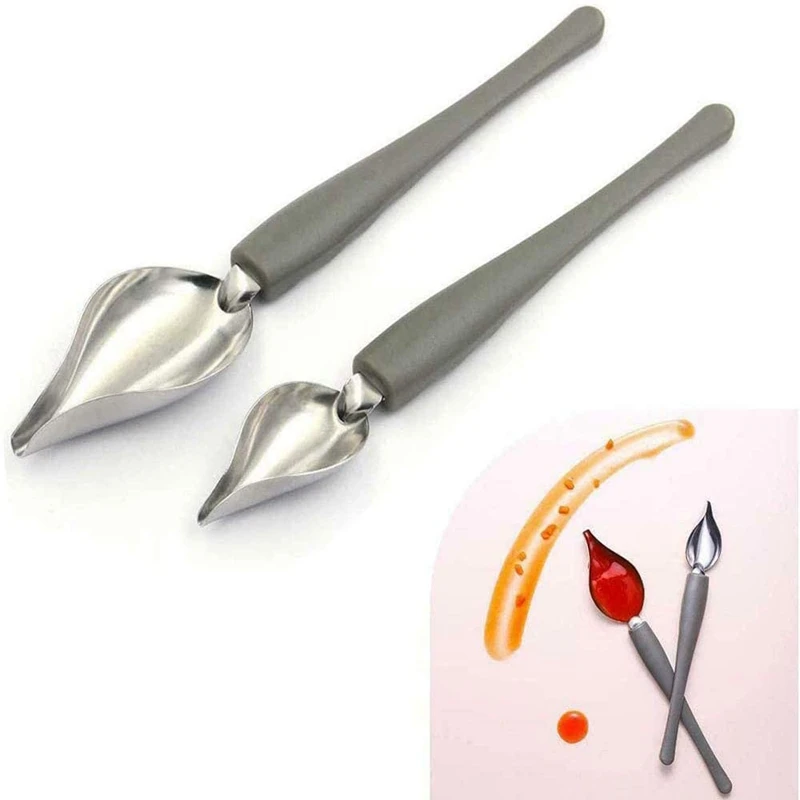 

4 Pcs Food Decoration Stainless Steel Non-Slip Chef Cooking Painting Spoon Cake Decoration Baking Tool for DIY Decor