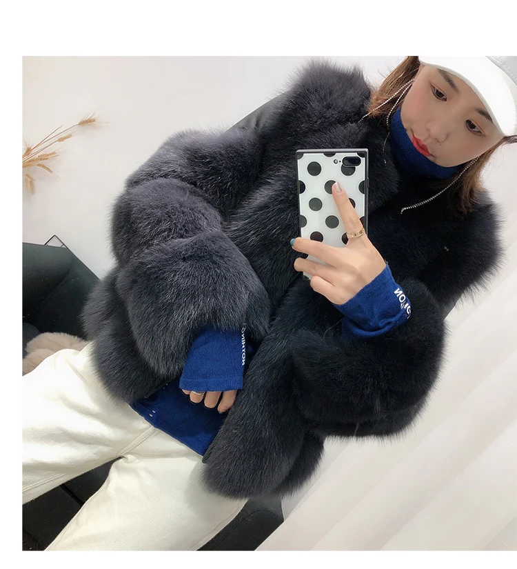 Rf1929 зимнее короткое пальто из натурального Лисьего меха Stlye FluffyReal, натуральная кожа, натуральный мех, куртка с длинным рукавом, женские пальто из натурального меха