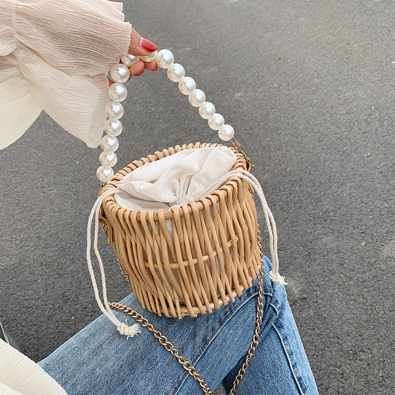 

Lady Rattan Straw Bag Boho Crossbody Summer Beach Handbag Shoulder Bags