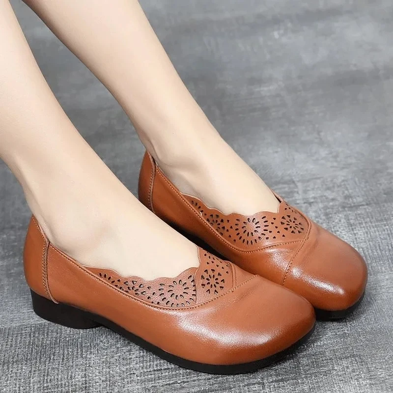Ladies luxury brand genuine leather autumn shoes for womens plus size 41 42 loafers female comfort flats