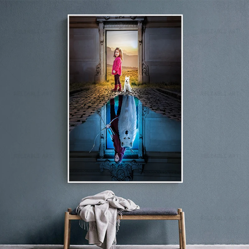 

Картина на холсте с изображением девушки и Волка, лошади, животных, волшебные плакаты и принты для гостиной, детской