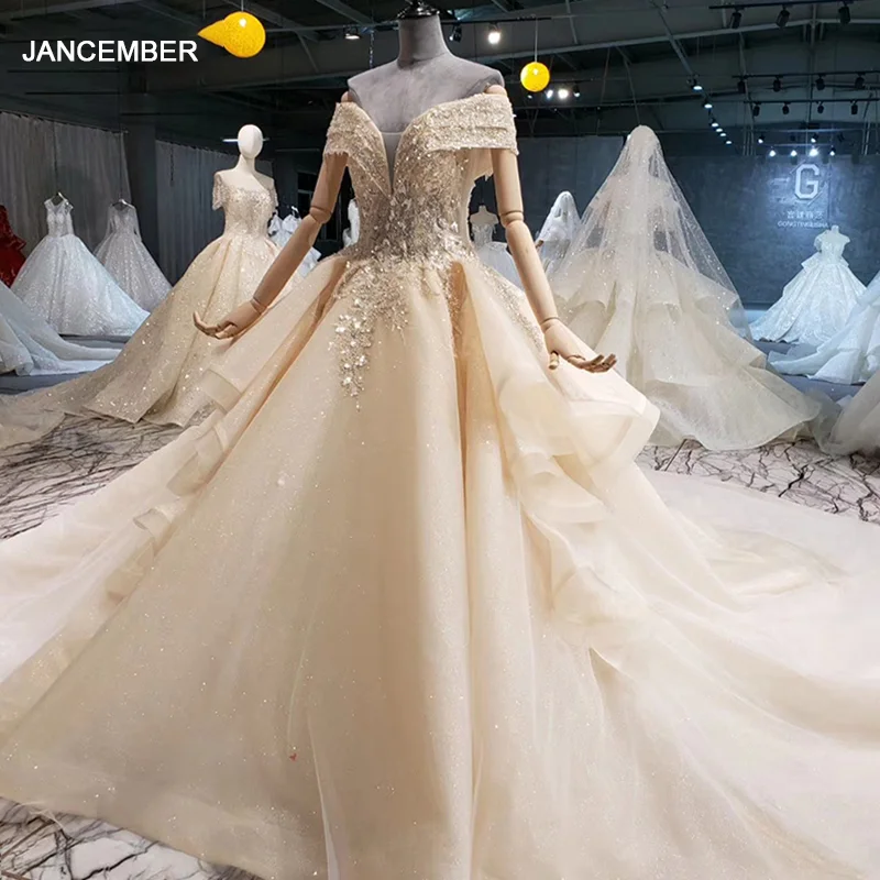 

HTL1050 Cheap Wedding Dress Off The Shoulder Sweetheart Bead Champagne Wedding Gowns With Tail Sexy Vestidos De Noiva Plus Size
