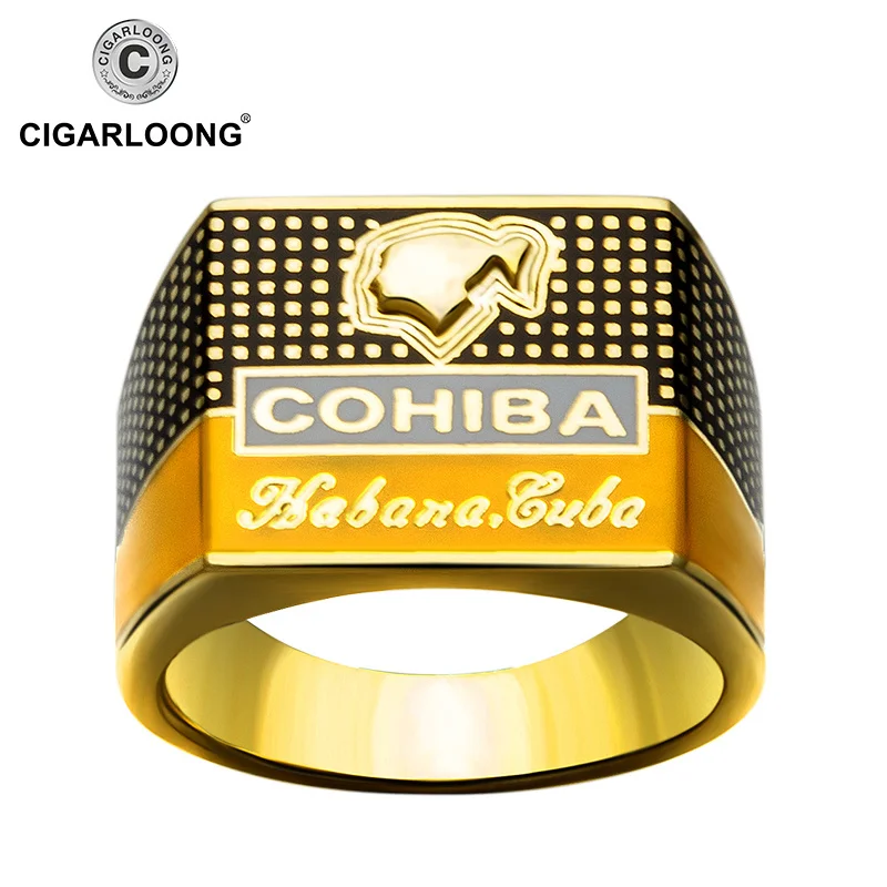 

COHIBA Elegant Ring Gold Plated 925 Sterling Silver Ring Cigar Cigarette Accessories Creative Jewelry Smoking Set Gift Box