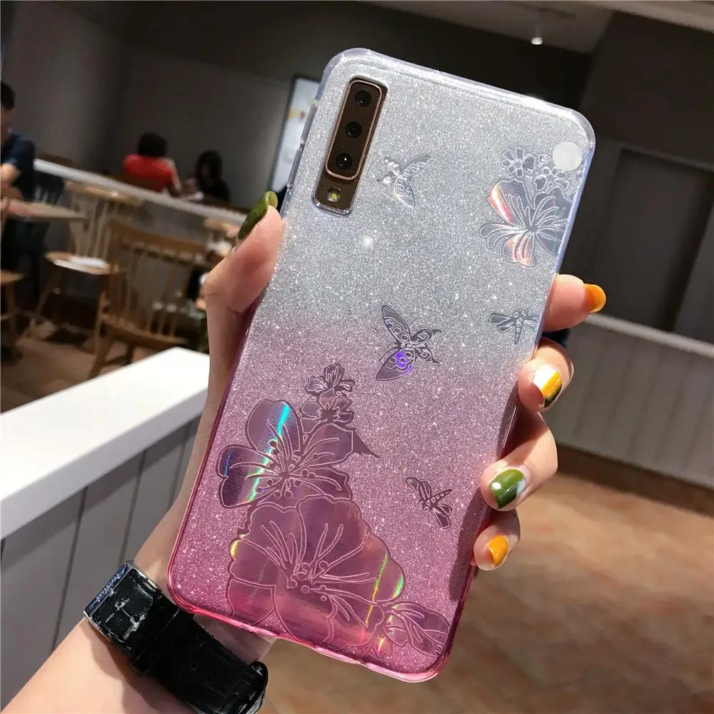 Блестящий чехол ТПУ Gradient Buterfly Rose Flower для Huawei P30 Pro P20 P10 P9 Lite 2016 мягкий Nova 5 5i 4 3 |