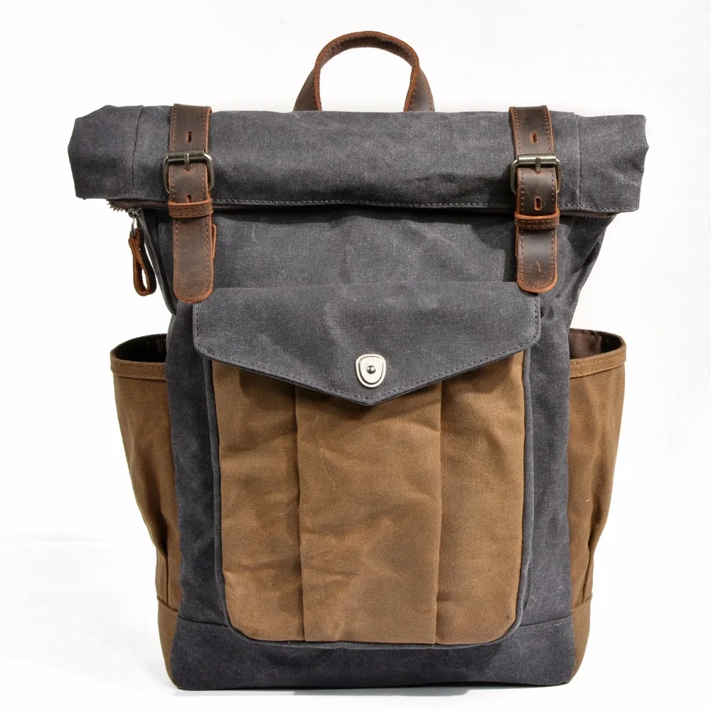 

New Vintage Oil Waxed Canvas Leather Backpack Large Capacity Teenager Traveling Waterproof Daypacks 14" Laptops Rucksack