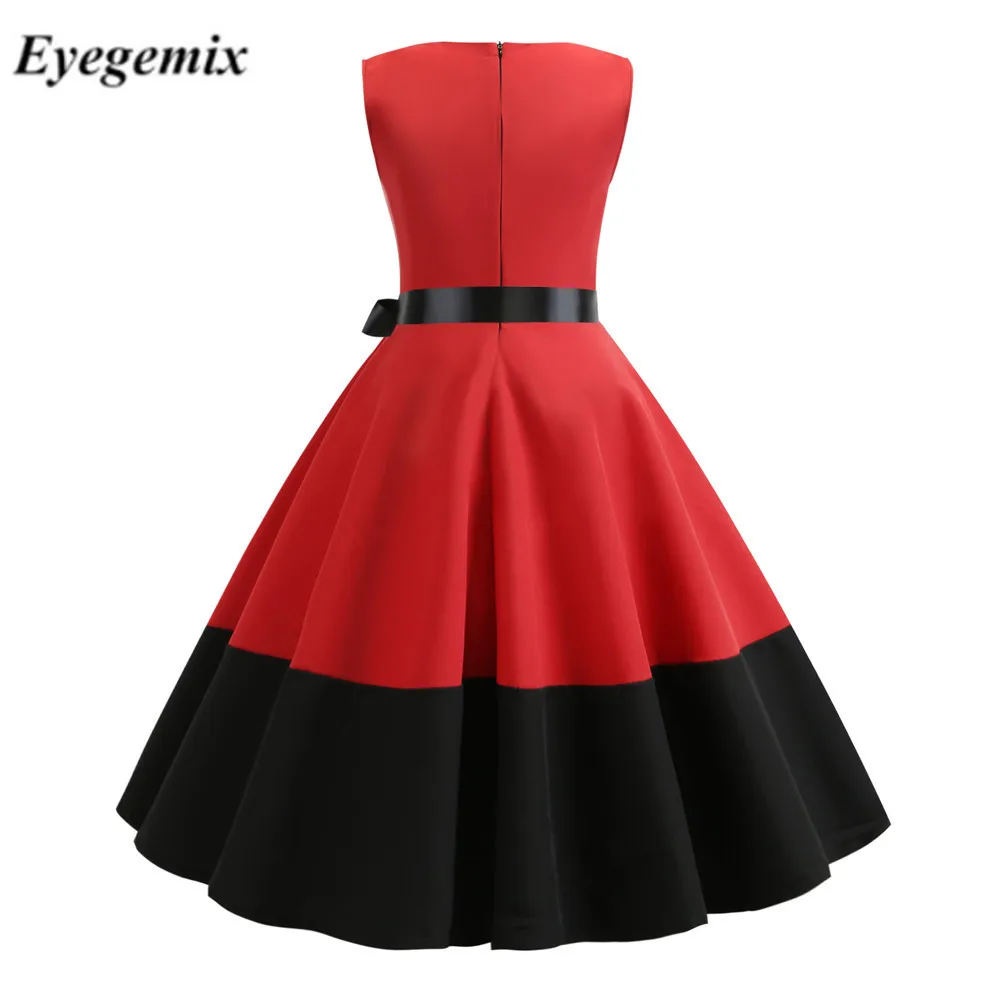 Pin-код На шнуровке Черный Красный Для молодых девушек летние платья в стиле ретро