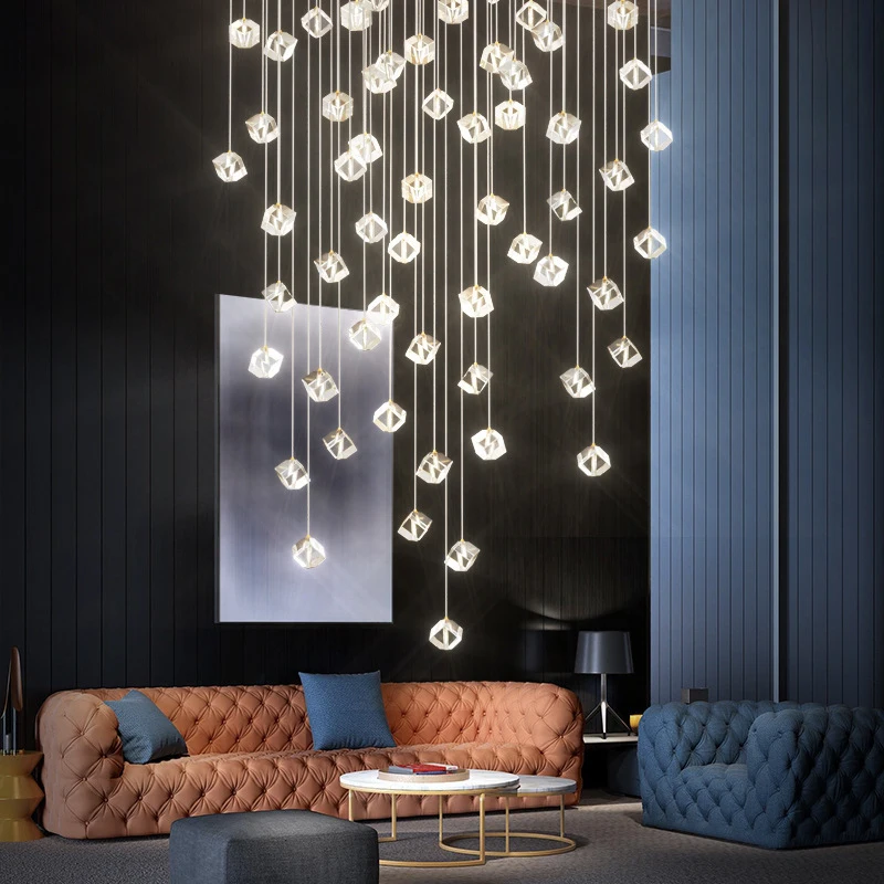 

Modern LED Square Shape Crystal Chandelier Lighting Large Hotel Restaurant Staircase Chandeliers Living Room Cristal Hang Lamps