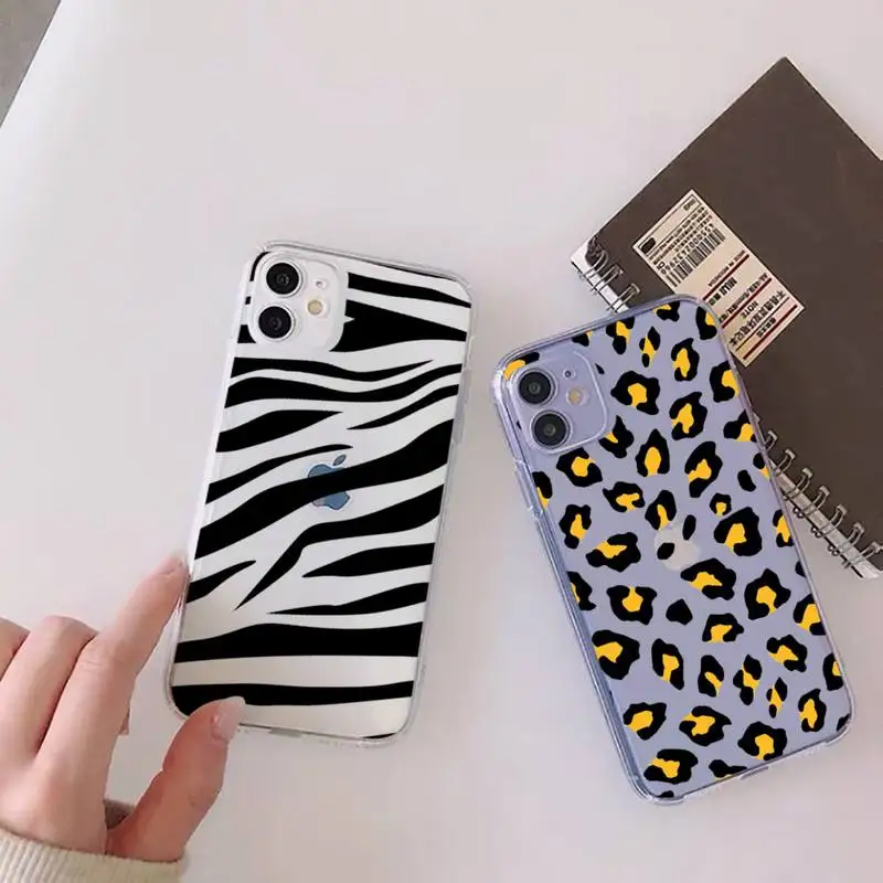 

Fashion Leopard zebra Pattern Phone Case Transparent soft For iphone 12 11 13 7 8 6 s plus x xs xr pro max mini
