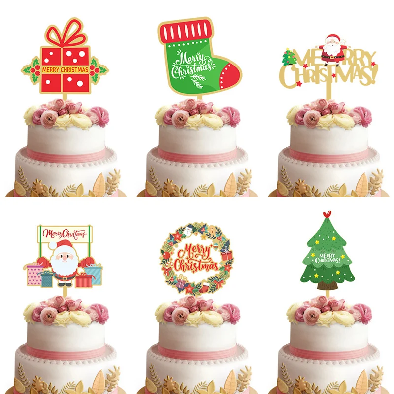 

Cake Topper Christmas Cartoon Acrylic Cake Insert Card Santa Claus Tree Christmas Party Cake Decoration Insert Flag Supplier