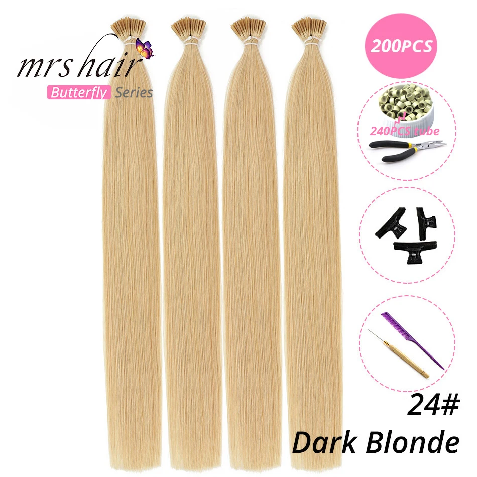 MRSHAIR, 1 г/шт., 16 дюймов, 20 дюймов, 24 дюйма, Предварительно Связанные волосы для наращивания, I Tip Machine, Remy, прямые человеческие волосы на капсулах, настоящие волосы, 50 шт - Цвет: KIT24-200
