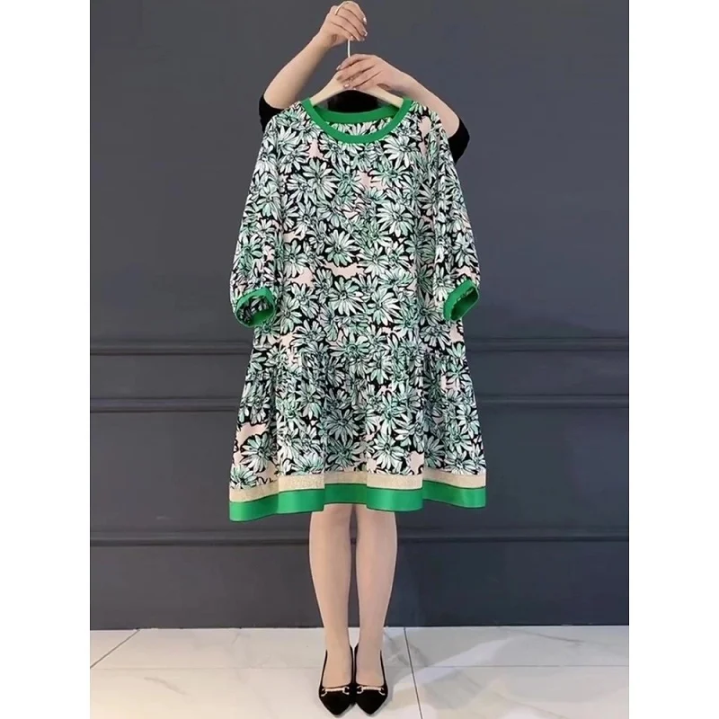 

2021 New Hot Sale Large Big Plus Size Loose Women Clothing Summer Floral Slimming Mid-Length Oversized Dress For Famle Clool
