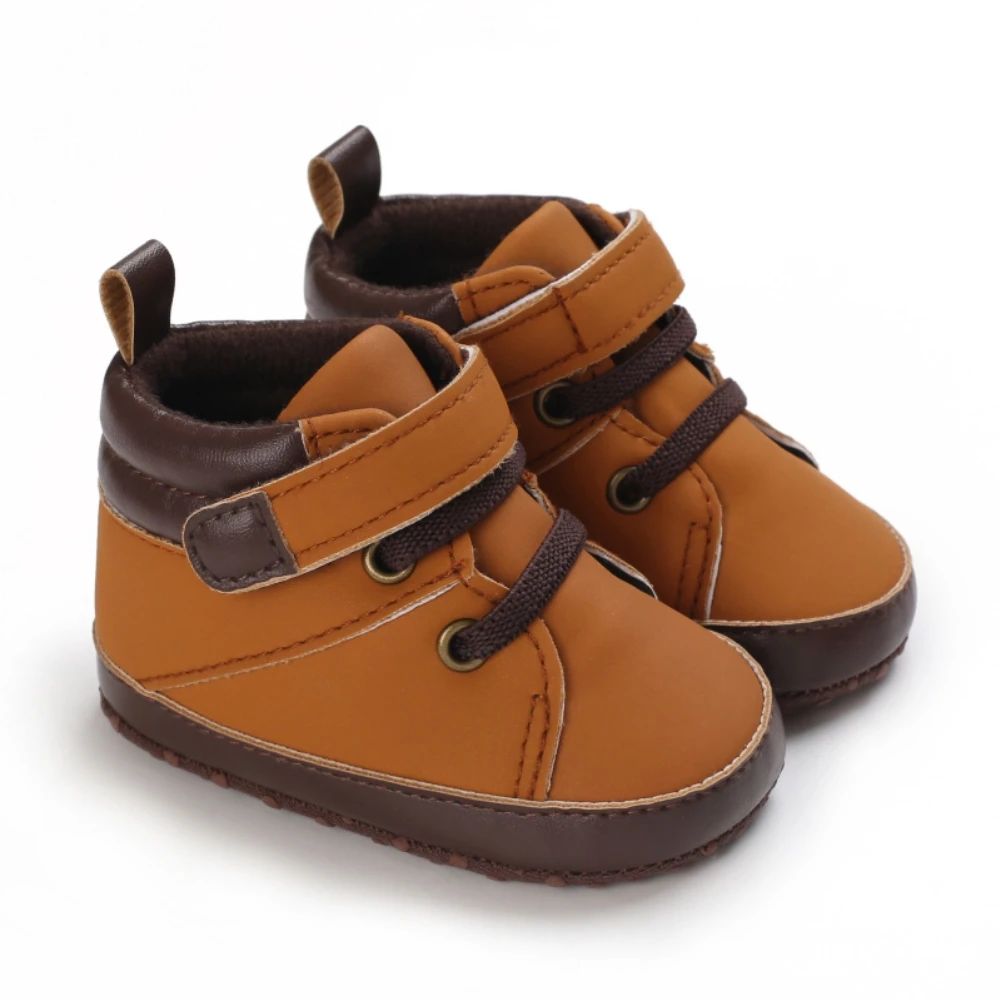 

High Top PU Leather Baby Boys Sneakers Soft Sole Ankle Infant Booties Toddler Newborn Prewalker First Walking Shoes 0-18M