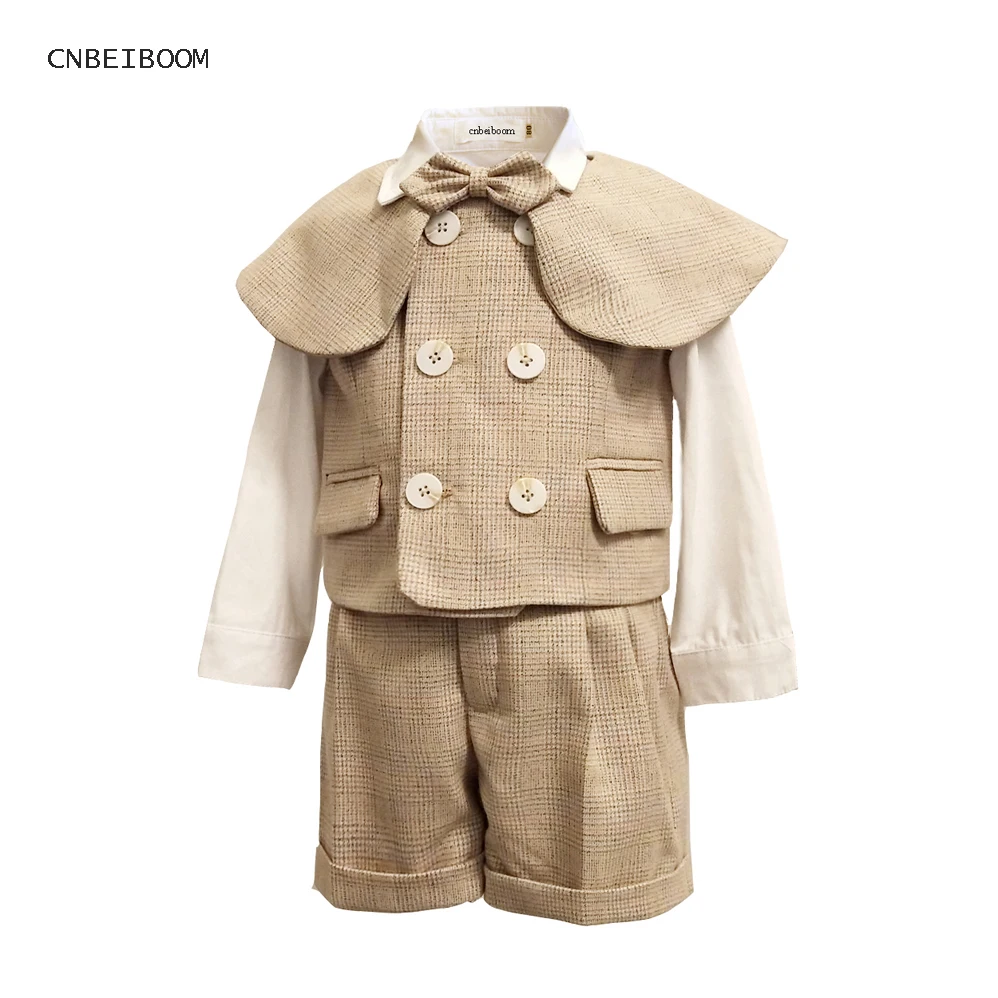 Boy Suits Cotton Baby Boys 2022 Double Breasted vest short Shawl 3pcs Suit sets tuxedo Formal Wedding birthday dress |