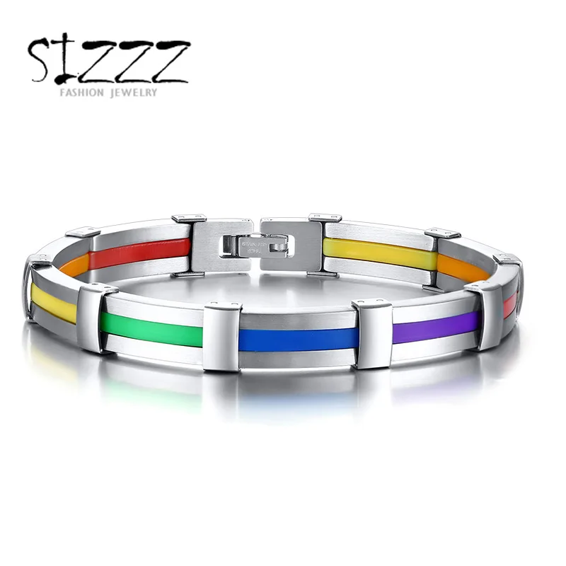 Силиконовые 316L Нержавеющая сталь браслет мужской гей радуга гордости Цвет