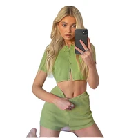 seamless sports leisure suit 2022 new home summer solid color short sleeved set tracksuits two piece knitting women suit nbh192