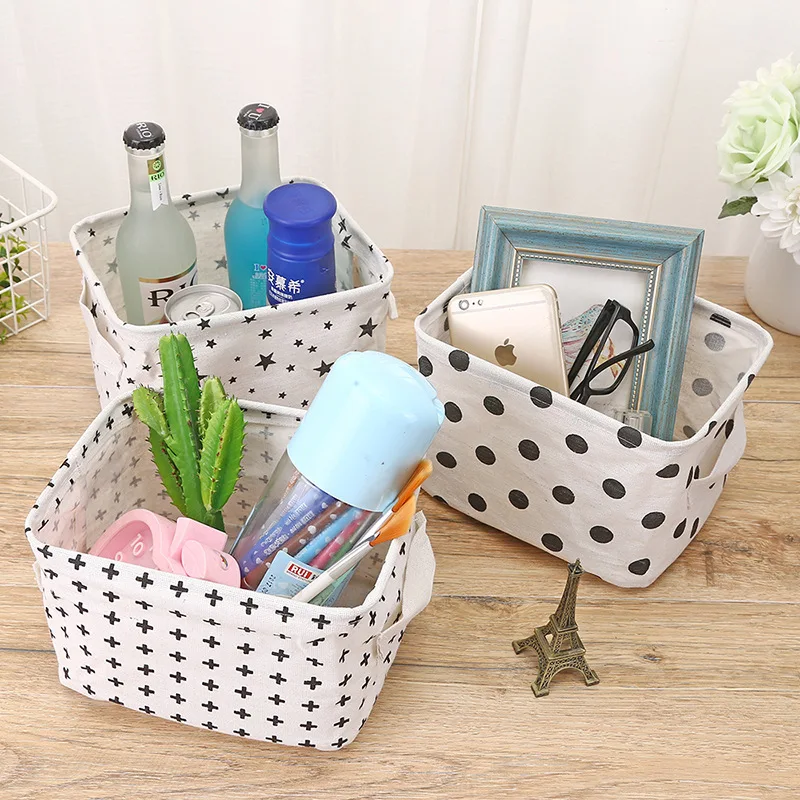Хлопковая льняная настольная корзина для хранения дерева коробка вещей с ручкой