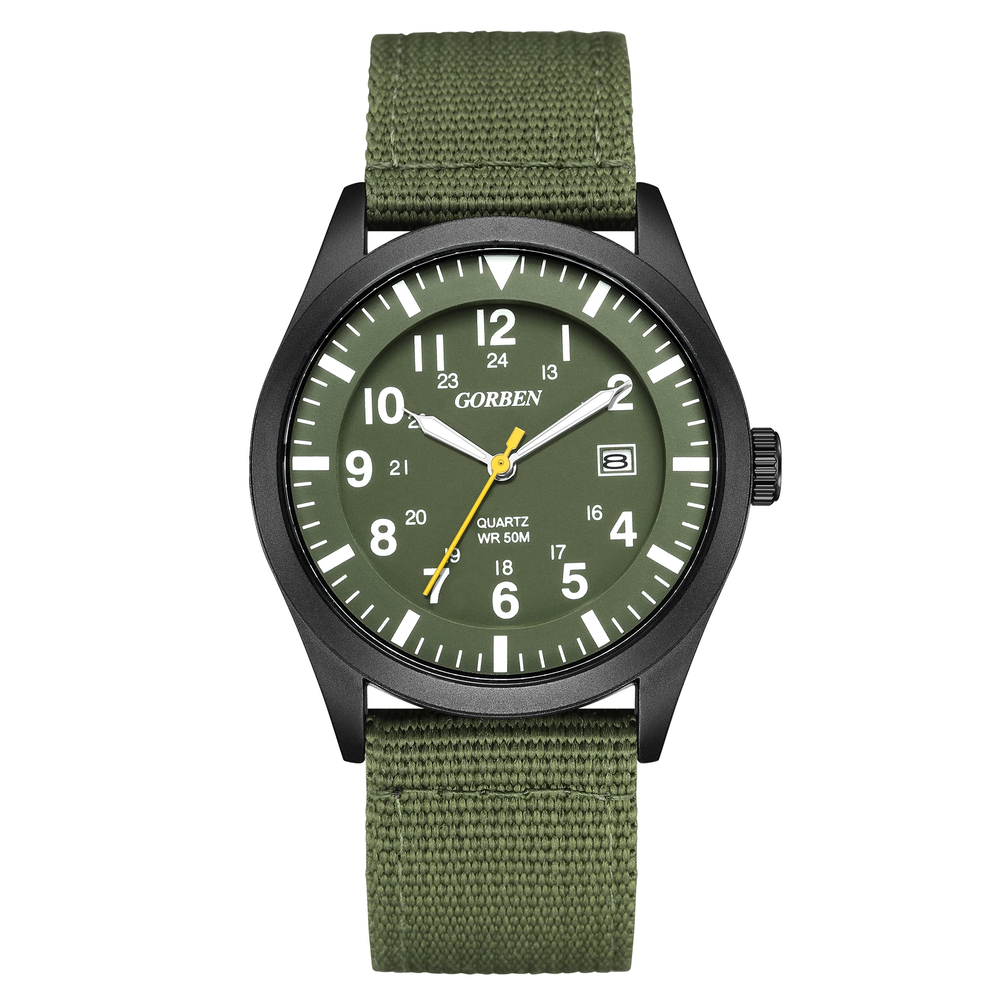 

Gorben Fashion Men's Quartz Watch Nylon Strap Automatic Date Military Wristwatch ArmyGreen 2021 new