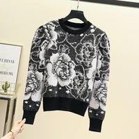 fall winter high quality mink cashmere soft pullover sweater women vintage pull femme water ink flower thick warm knitted tops
