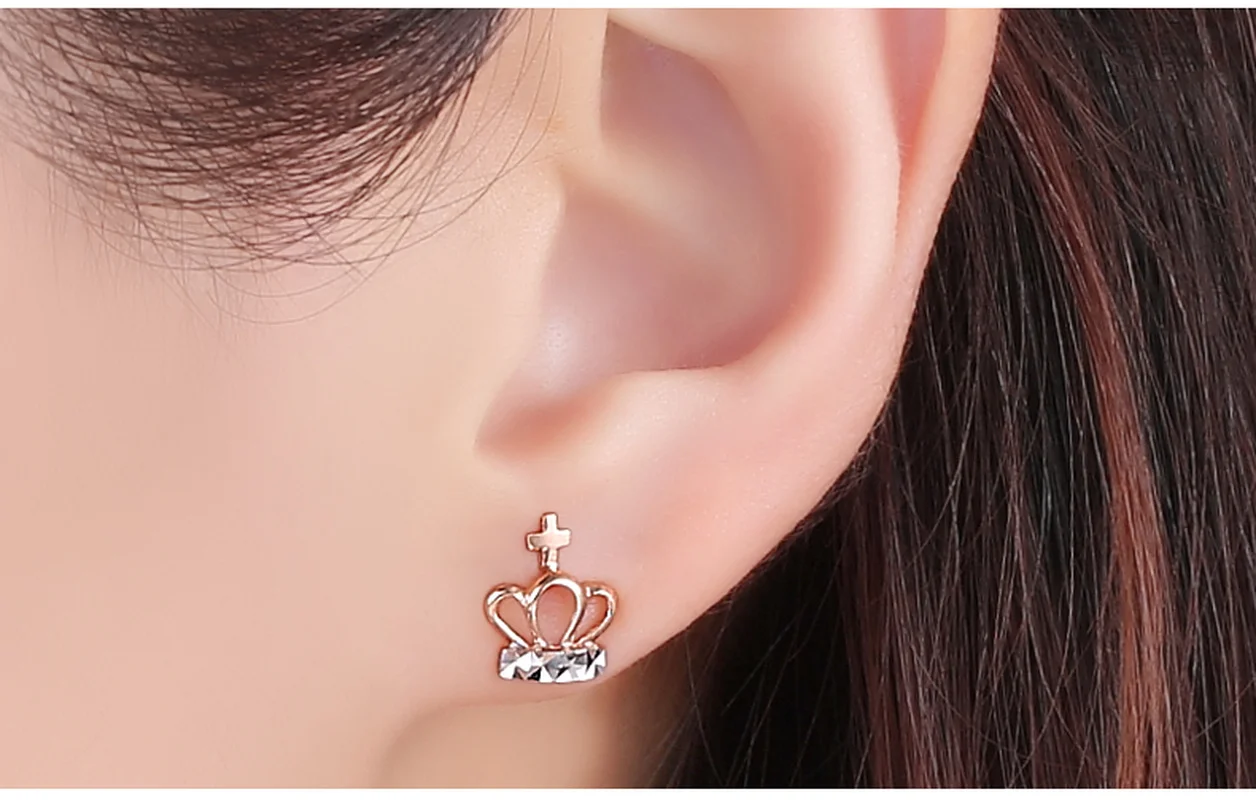 

Trendy Crown Cross 18K Real True Genuine Solid Gold AU750 2-Tone Stud Piercing Earrings for Women Girl Fine Fancy Jewelry Gift