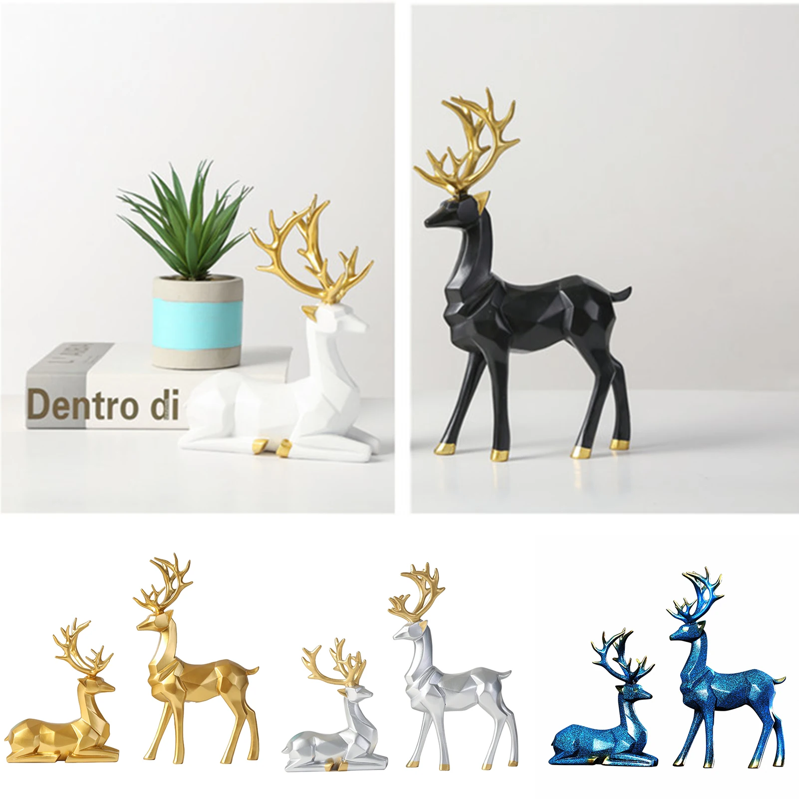 

Полимерная Золотая парная искусственная смола для интерьера скандинавские статуи оленей животные безделушки скульптура для украшения дом...