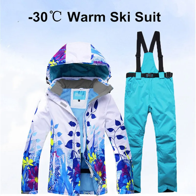 

Новый плотный теплый лыжный костюм для женщин, водонепроницаемый ветрозащитный лыжный костюм и куртка для сноуборда, комплект брюк, зимние ...