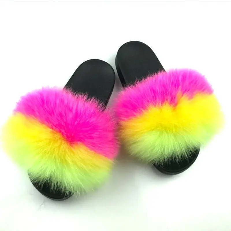 Шлепанцы женские из искусственного меха домашняя летняя обувь пушистые плюшевые