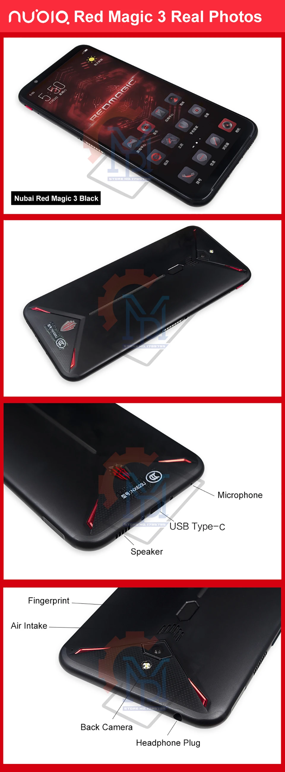 Мобильный телефон zte Nubia Red Magic 3, 6,65 дюймов, Восьмиядерный процессор Snapdragon 855, отпечаток пальца, фронтальная камера 16 МП, задняя камера 48 МП, 8 ГБ, 128 ГБ, 5000 мАч, игровой телефон