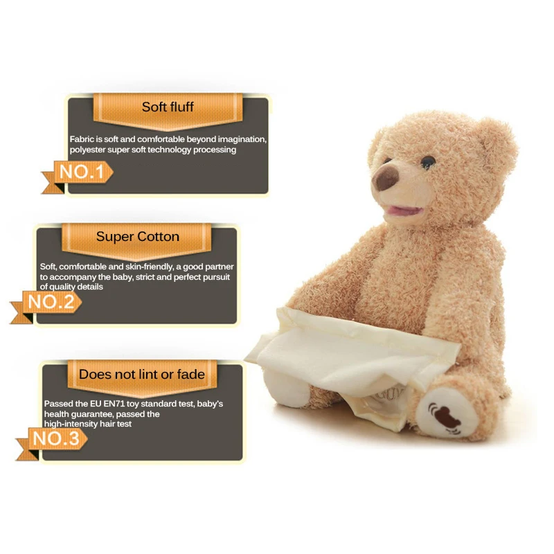 Очаровательный 33 см Детский Электрический плюшевый мишка в виде прятки Милая