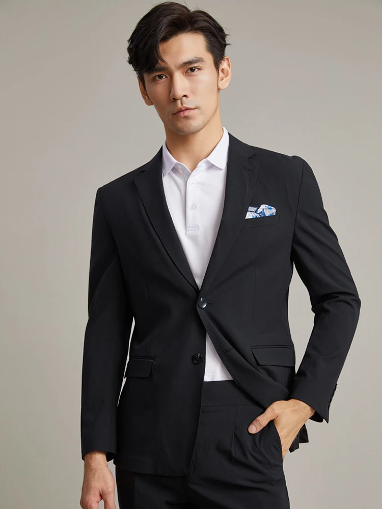 

Костюм мужской тонкий облегающий, повседневный однобортный деловой костюм для отдыха, цвет черный, бриллиант, размеры 58, 6XL, 44, на лето