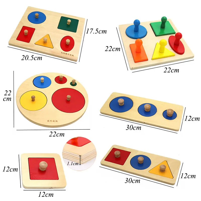 

Kids Toys Geometric Shapes Wooden Educational Toys Geometric Shape Sorting Color Recognition Hand Grip Panel Toy Gift