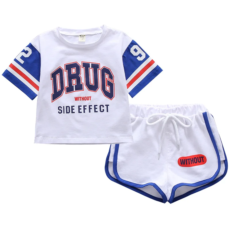 

Two Pieces Cotton Girls Clothing Sets Summer T-Shirt Short Sleeve Children Sets Fashion Girls Clothes Suit Casual Sports
