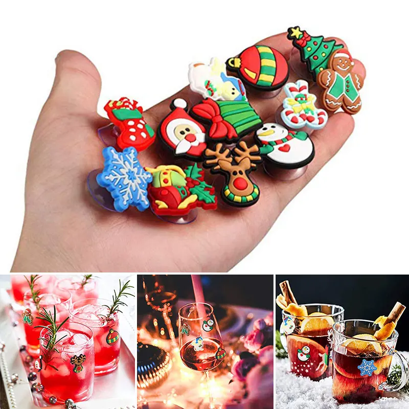 

Christmas Tree Snowman Wine charms Silicone Magnetic Sticker Glass Cup Snowflakes Santa Xmas Party Decorations Wine Marker Cup