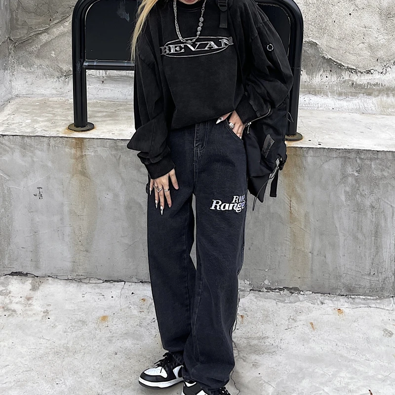 

Autumn and Winter New Star Embroidery Jeans Tide Brand Ins American Retro Washed Straight Pants Trousers Men and Women Tide