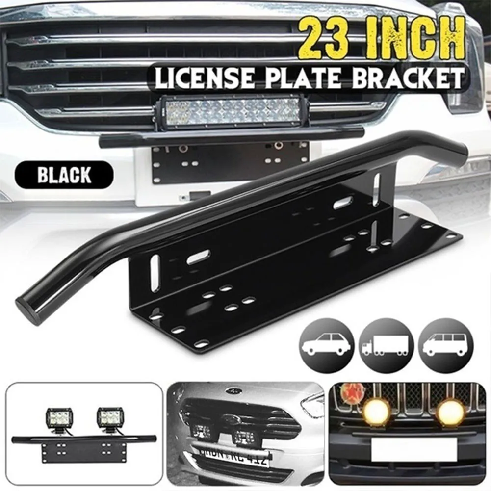 

Car Front Bumper License Plate Mount Bracket Aluminium Bull Bar Style Holder For Driving Light Bar Car Jeep Truck SUV Universal