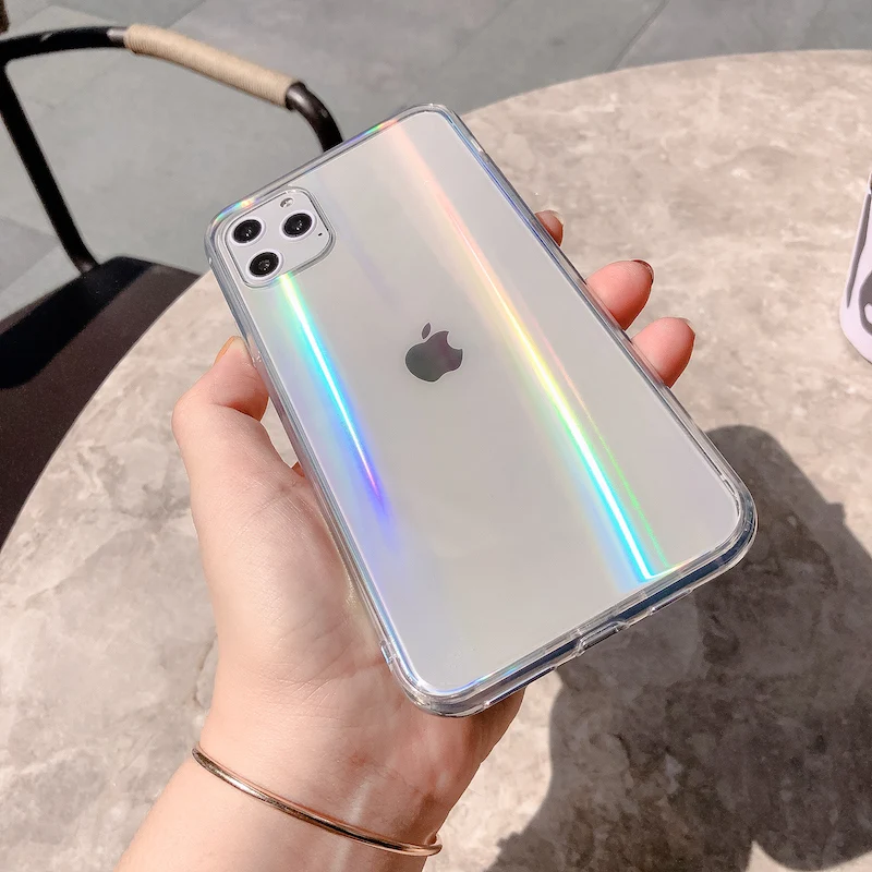 Радужный лазерный чехол для iPhone X XR XS Max 11 11 Pro Max 6 6s 7 8 Plus XS роскошный цветной градиентный прозрачный акриловый чехол для телефона