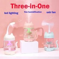 3 in 1 portable cute cat air humidifier maker led lamp ninght lamp usb fan for desk travel office car bedroom