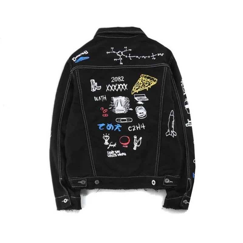 Модная Джинсовая куртка в стиле хип хоп с принтом мужская хлопковая Повседневная