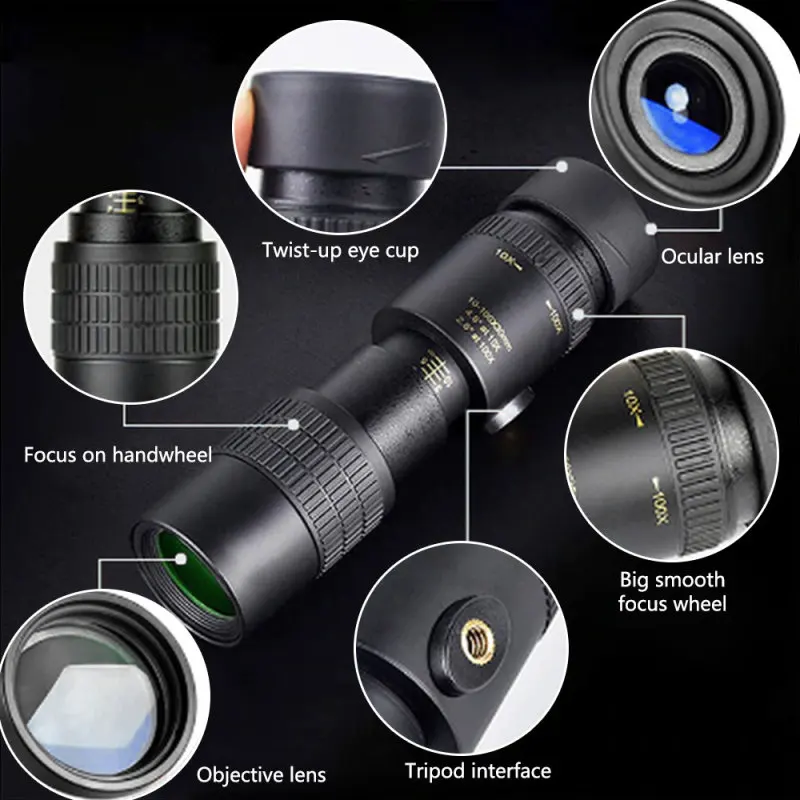 Монокулярный телескоп 4K 10-300x40 мм портативный профессиональный с высоким зумом