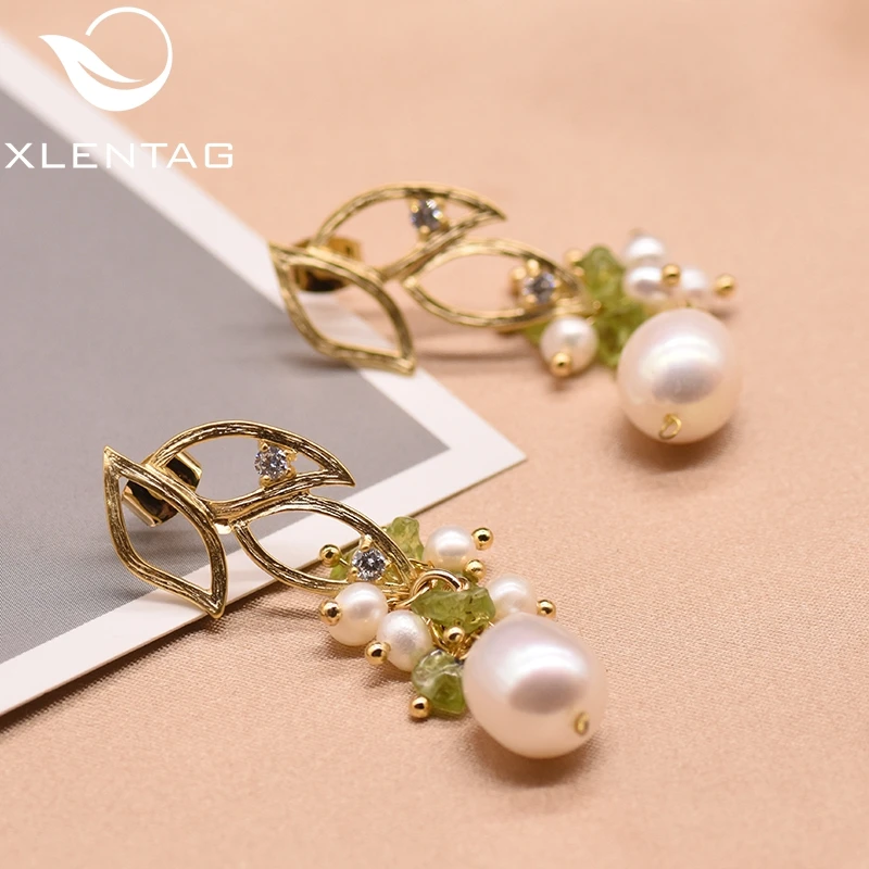 Женские серьги капли XlentAg из натурального камня в стиле барокко с жемчугом и