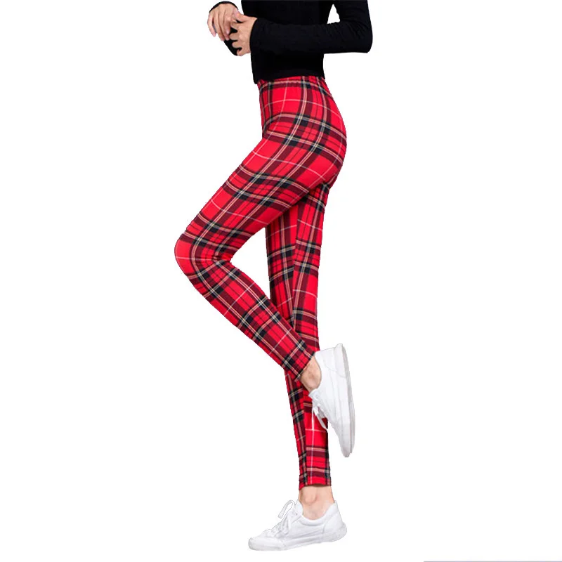 

NEW Women Leggings Grid Print Exercise Fitness Leggins Elasticity Plaid Push Up Legging Female Sexy Trousers Pants