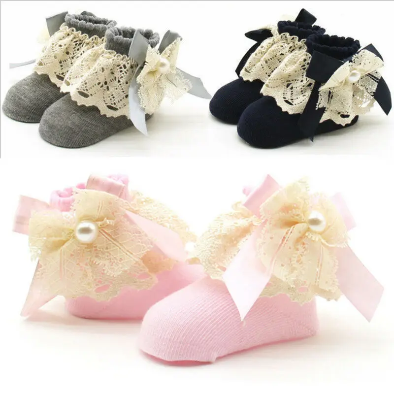 

Cute Baby Kids Girls Lace Ruffle Frilly Breathable Ankle Socks Babies Sweet Cotton Big Bow Princess Lovely Cotton Short Socks
