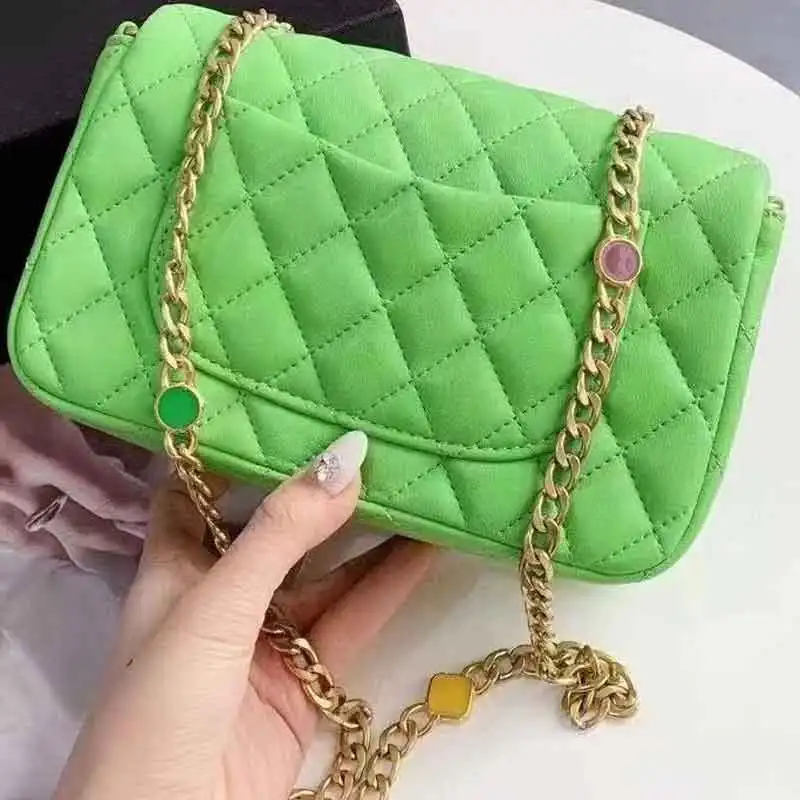 

Fashion green Candy colors Women's bag chain women's bag small square bag leather lady's bag Single Shoulder Messenger Bag