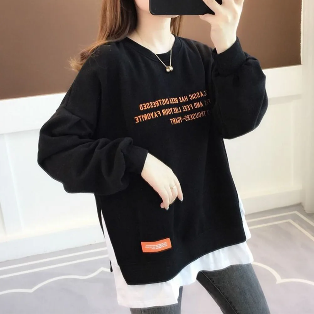 Женская толстовка с длинным рукавом круглым вырезом и надписью | одежда