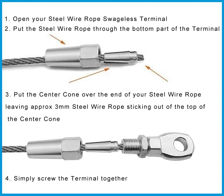

Marine Grade 316 Stainless Steel 4mm Swageless Eye Terminal Wire Cable Rope DIY Fitting Rigging Hardware Balustrade kit