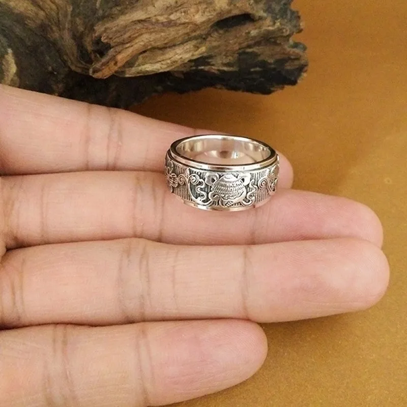 BOCAI Новое 100% твердое серебро S925 мужское кольцо рыбы персик вращающееся на удачу