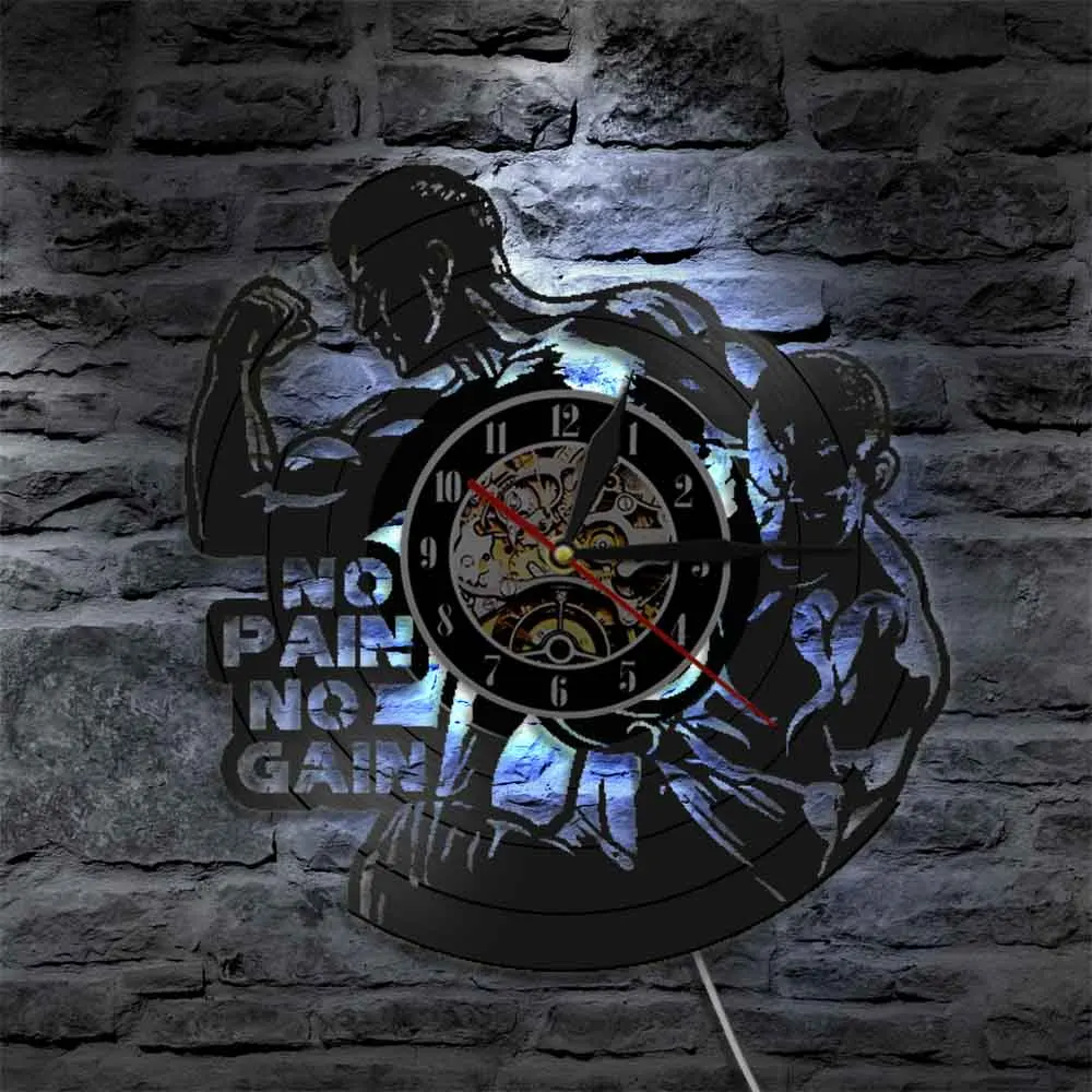 

No Pain No Gain Wall Decor Clock Workout Quote Garage GYM Vinyl Record Wall Clock GYM Bodybuilding Decor Fitness Christmas Gifts