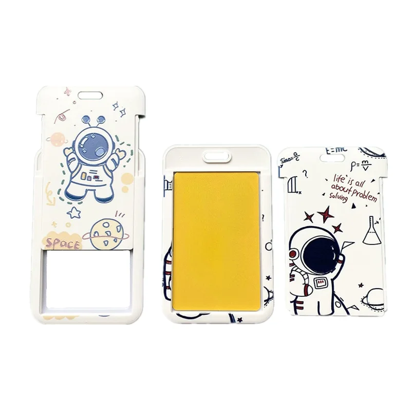 

11cm*7cm Cartoon Astronaut Pattern Nurse ID Tag Work Card Cover Sleeve Name Badge Holder Certificate Bus Card Protective Case