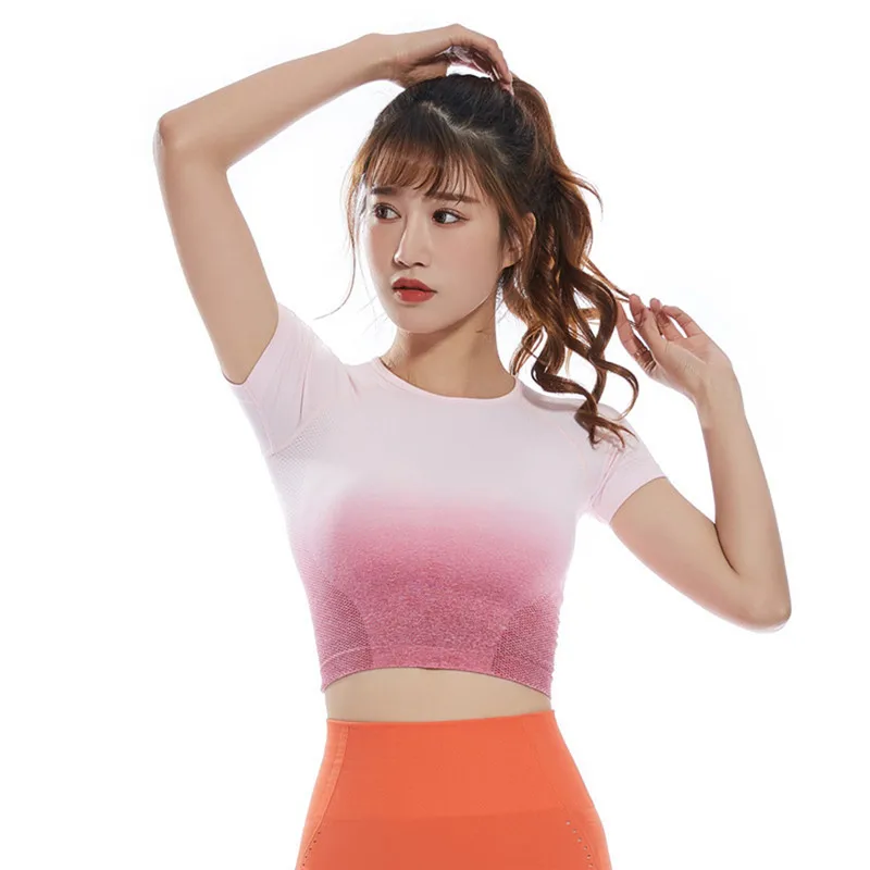 

2020 Short Sleeve Crop Top Women's Energy Seamless Yoga Shirts Basic Solid Shirts For Women Yoga Sports Fitness Gym Workout Top