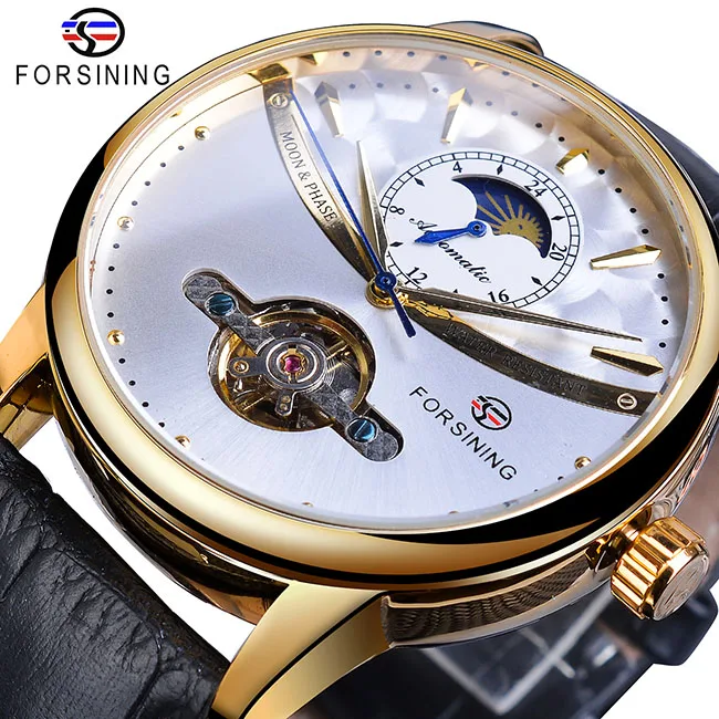 GMT1150-1 Классические Механические часы Forsining Blue Moon Phase, автоматические турбийон, мужские часы из натуральной кожи, мужские часы, Прямая поставка - Цвет: GMT1150-1